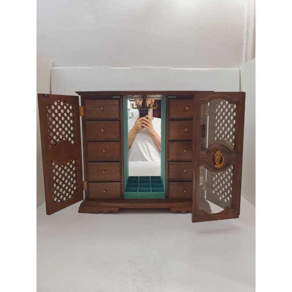 Large Vintage Gunther Mele 1970's wooden jewelry box. Jewellery with drawers. - Picture 7 of 10